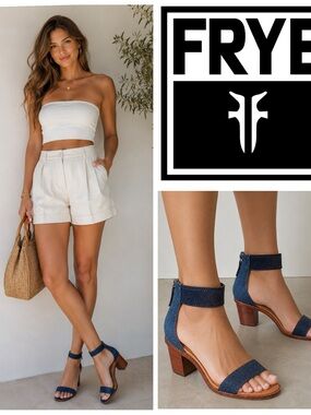 Frye Blue and Brown Heels with Ankle Strap and Open Toe